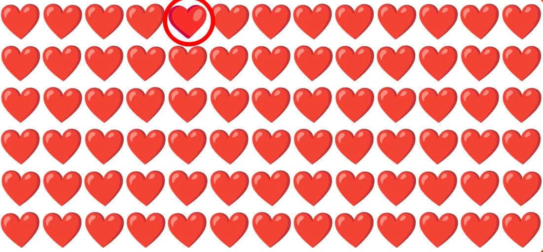Bláznivá hádanka pro mudrlanty: do 5 sekund musíte najít emoji podivného srdce.